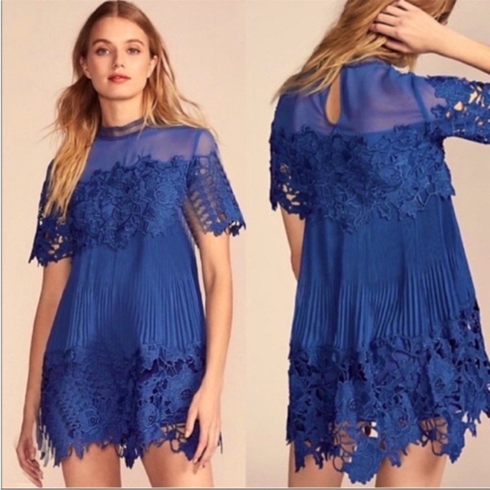 Saylor Free People Hollie Lace Mini Dress in Blue Size M